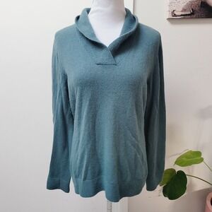 Susan Bristol Angora Blend Sweater Shawl Collar Pullover Knit Top Teal Large EUC